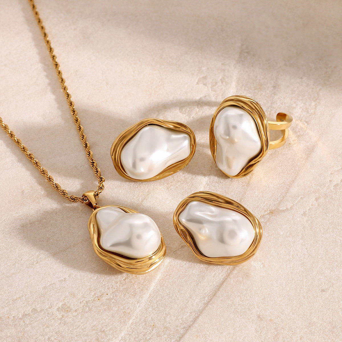 Women Stainless Steel Pearl Necklace