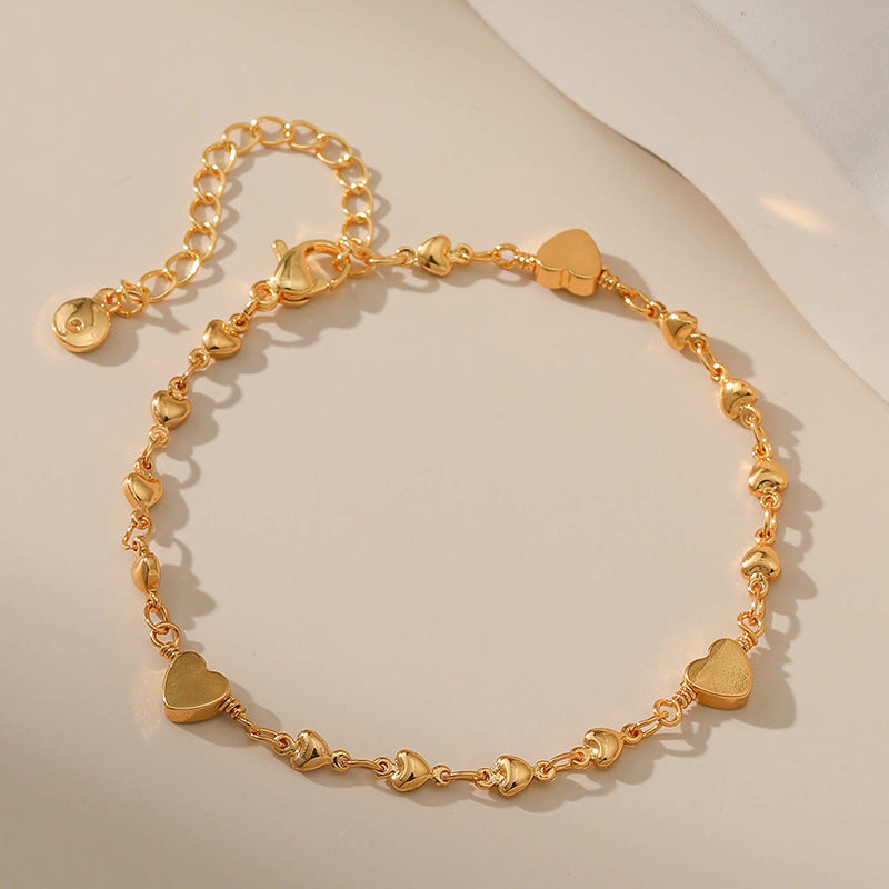 Copper Chain Sweet 18K Gold Plated Love Heart Bracelet
