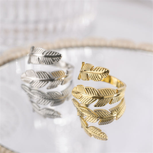 Creative Titanium Steel Feather Handmade Rings