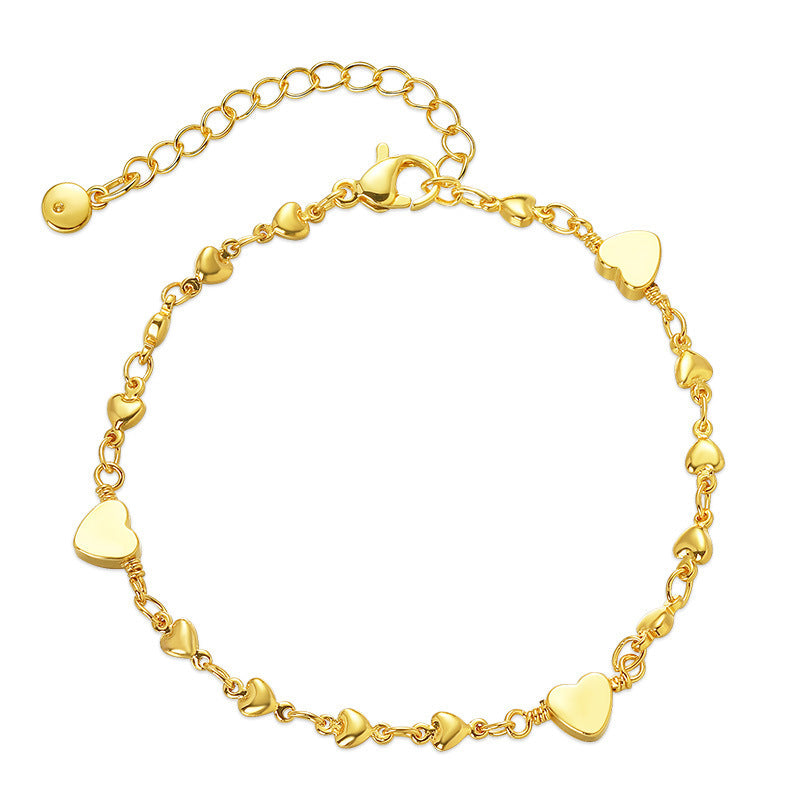 Copper Chain Sweet 18K Gold Plated Love Heart Bracelet