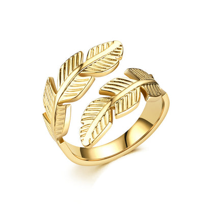 Creative Titanium Steel Feather Handmade Rings