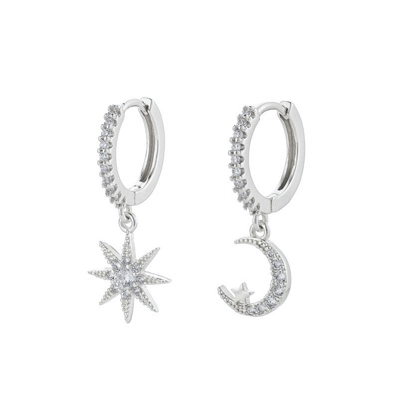 Fashion Star Moon Asymmetric Earrings