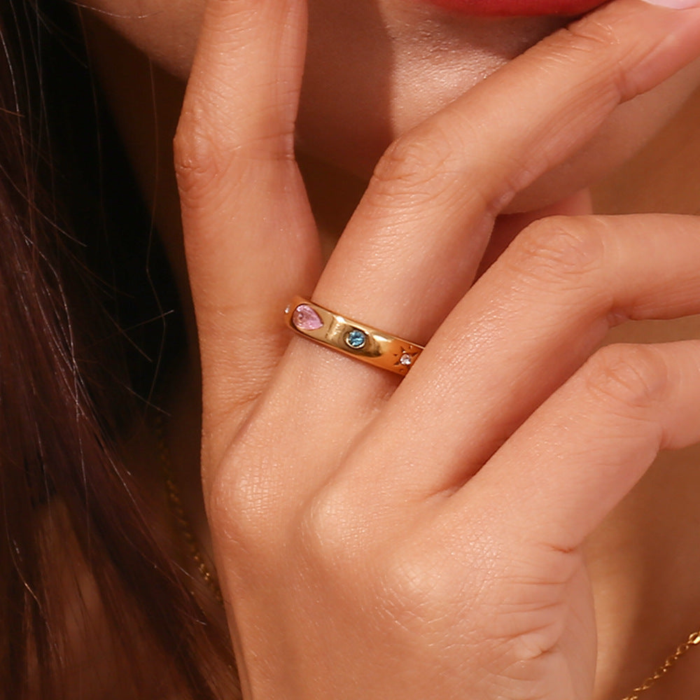 Water Drop Geometry Color Zircon Ring