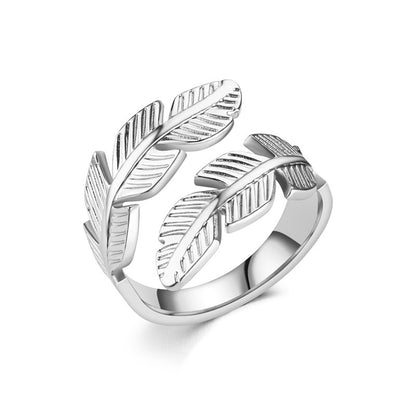 Creative Titanium Steel Feather Handmade Rings