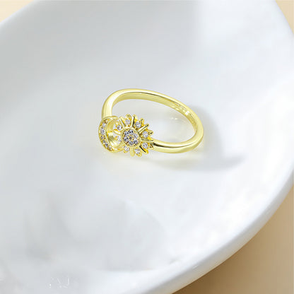 Opening Adjustable Star Moon Ring With Rhinestones